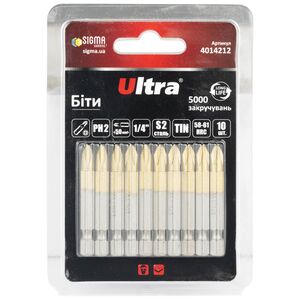 Біти PH2×50мм ¼" 10шт S2 TIN (блістер), ULTRA 4014212