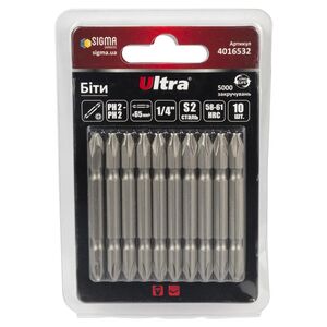 Биты PH2-PH2×65мм ¼" 10шт S2 (блистер), ULTRA 4016532