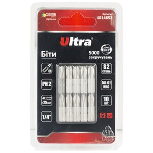 Біти PH2×25мм ¼" 10шт S2 (блістер), ULTRA 4014652