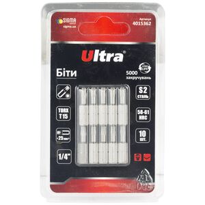 Біти TORX 15×25мм ¼" 10шт S2 (блістер), ULTRA 4015362