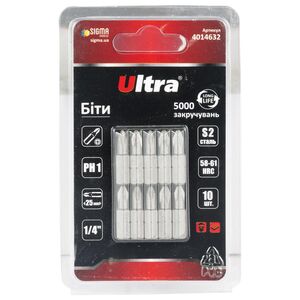 Біти PH1×25мм ¼" 10шт S2 (блістер), ULTRA 4014632