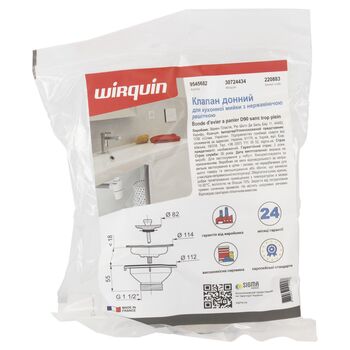 Клапан донный для кухонной мойки 1½" с нерж. решеткой, WIRQUIN 9545682