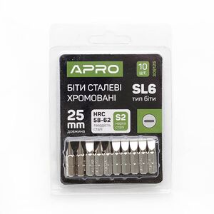 Біта SL6 * 25мм хром, 10шт / уп, APRO 309125