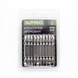 Біта 2-х стороння РН2-SL6 * 65мм хром, 10шт / уп, APRO 309175