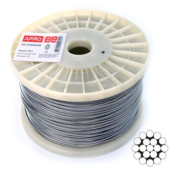 Трос 1мм DIN 3053 (1х19) нержавіючий А2 200м APRO WR-G30531N
