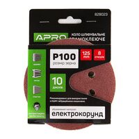 Круг шлифовальный 8 отверстий (на липучке) 125мм Р100 APRO 828023