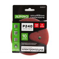 Круг шлифовальный 8 отверстий (на липучке) 125мм Р240 APRO 828027