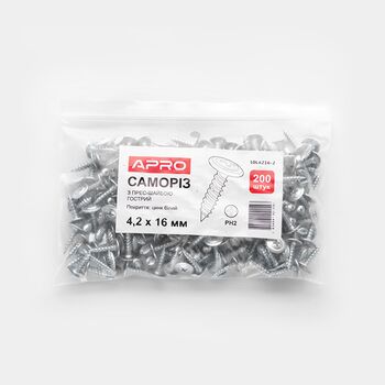 Саморез с пресс-шайбой 4,2*25 острый (цинк белый) (пач. 100 шт.), APRO 10L4225-2