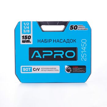 Набор насадок (инструментов) торцевых c трещоткой CrV 1/4, 3/8, 1/2 (90Т) (150 шт.), APRO 251450