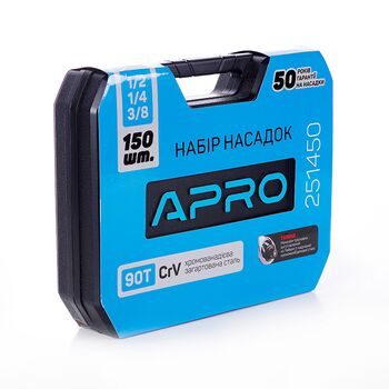 Набор насадок (инструментов) торцевых c трещоткой CrV 1/4, 3/8, 1/2 (90Т) (150 шт.), APRO 251450