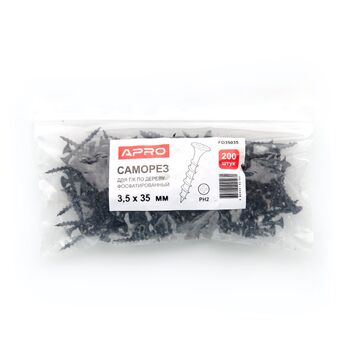 Саморез для гипсокартона 3,9* 65 по дереву фосфатированный (пач. 50 шт.), APRO FD39065