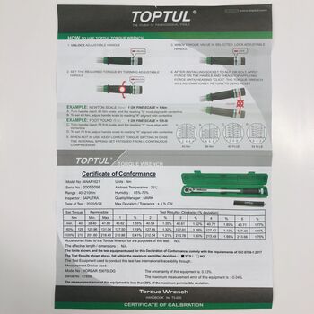 Ключ динамометрический 1/2"x535mm (L) 40-210Nm, ANAF1621 TOPTUL