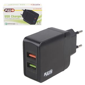 Мережевий зарядний пристрій PULSO 28W, 2 USB, QC3.0 (Port 1-5V * 3A / 9V * 2A / 12V * 1.5A. Port 2-5V2A) (LC-2