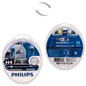 Автолампа Philips White Vision H4 12V 60 / 55W P43t 2 шт. 12342WHVSM абсолютно білий світ 12342WHVS