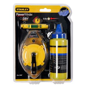 Шнур для разметки "PowerWinder", в комплекте, 30м, меловой порошок 45г Подвесной уровень, 0-47-465 STANLEY