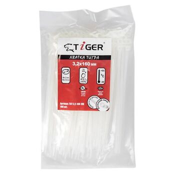 Хомут пластиковый Tiger ТСТ W3.2 х 160 MH 100шт/уп белый кольцо (ТСТ W3.2 х 160)