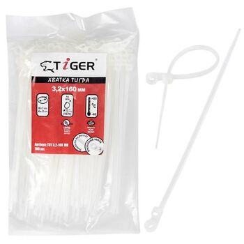 Хомут пластиковый Tiger ТСТ W3.2 х 160 MH 100шт/уп белый кольцо (ТСТ W3.2 х 160)