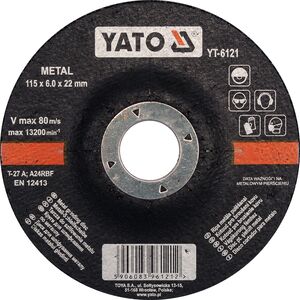 Диск шліфувальний зачист.по металу 115х6,0мм [5/25/100], YT-6121 YATO