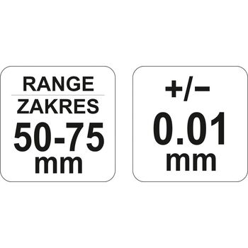 Мікрометр з точністю 0.01 мм в діапазоні 50 - 75 мм, YT-72302 YATO
