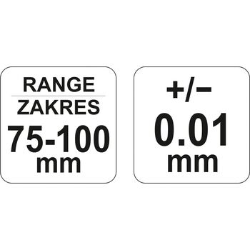 Мікрометр з точністю 0.01 мм в діапазоні 75 - 100 мм, YT-72303 YATO