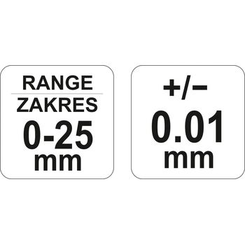Мікрометр з точністю 0.01 мм в діапазоні 0 - 25 мм, YT-72300 YATO