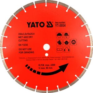Диск відрізний алмазний по бетону. 350х3,2x10x25,4мм [5], YT-5954 YATO