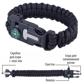 Браслет выживания из паракорта 5 в 1 Black (Black)