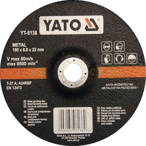 Диск шліфувальний зачист.по металу 180х6,0мм, YT-6138 YATO