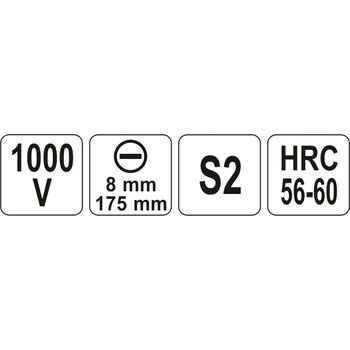Викрутка плоска діелектрична ізольована шліц SL8 x 175 мм. VDE до 1000V, YT-2820 YATO