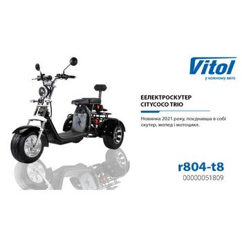 Электроскутер Citycoco Trio 2000W, 60V12Ah, Black (r804-t8/2000Bk)