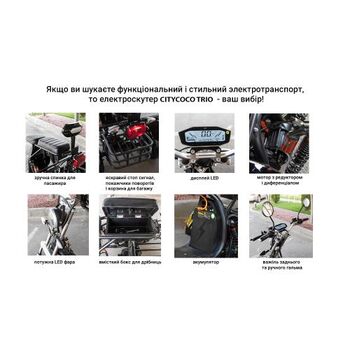 Электроскутер Citycoco Trio 2000W, 60V12Ah, Black (r804-t8/2000Bk)