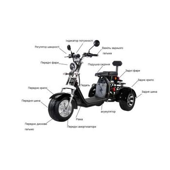 Электроскутер Citycoco Trio 2000W, 60V12Ah, Black (r804-t8/2000Bk)