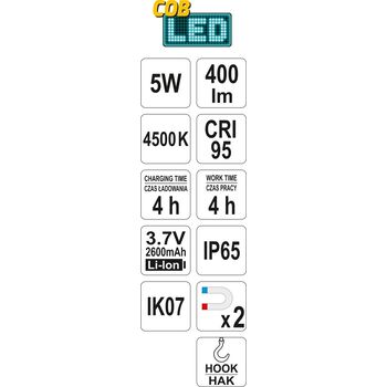 Світильник переносний для підбирання кольорів, світлодіодний 5 Вт Li-Ion акумулят. з зар.- 220В, YT-08509 YATO