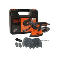 Шліфмашина вібраційна мереж. "Mouse®" B&D. W= 120Вт. з 3 шліф. повер. і 9 аксес. , платформа 110 мм, KA2500K-QS BLACK DECKER