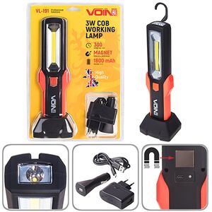 Переносна лампа" VOIN" VL-191 12V / 220V / 3W-COB + 2 LED-НР / АКБ / USB + microUSB / магніт / база (VL-191)