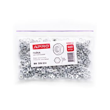 Гайка шестигранная М12 DIN 934 кл. пр. 6 цинк белый (пач. 25 шт.), APRO 6012-2