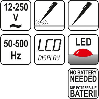 Индикатор напряжения контрольный цифровой 12-250 V LCD, YT-2862 YATO