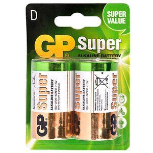 Батарейка GP SUPER ALKALINE, 1.5V, 13A-U2, лужна, LR20, D (4891199000003)