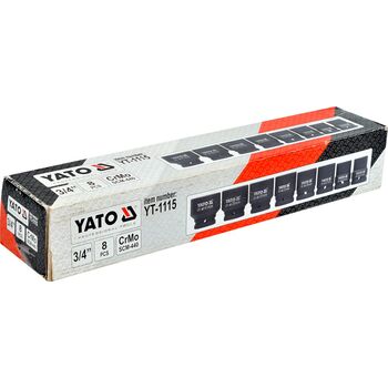 Набор головок торцевых ударных квадрат 3/4 ", M = 22-41мм, L = 50-53-55-57 мм, 8 шт., YT-1115 YATO