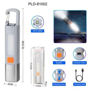 Ліхтар 81002-XPE+7SMD, Li-Ion акум, Super Bright, Telescoping zoom, Strong power, З/У Type-C, карабі