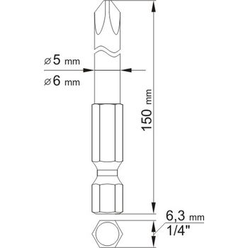 Насадка отверточной "Philips" PH1, PH2 x 150 мм, HEX 1/4 ". Набор 2 шт., YT-0489 YATO