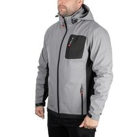 Куртка SOFTSHELL светлосеро-черная,с капюшоном,трехслойная, ткань стрейч SOFTSHEL 300 GSM 100D с водо и ветро защитой, размер L, SP-3123 INTERTOOL