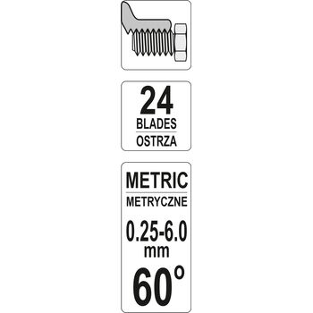 Різьбомір метричний 60° з 24 шаблонами в діапазоні 0,25- 6,0 мм, YT-29980 YATO