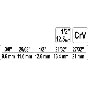 Ключ ступенчатый квадрат 1/2 "для головок 3/8", 29/68 ", 1/2", 21/32 ", 27/32", YT-03316 YATO