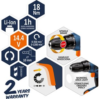 Шурупокрут акумуляторний POWER UP з Li-Ion акумулятором 14,4 В в футлярі з обладнанням (78971 Vorel)