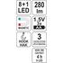 Фонарь LED на батарейки 3Х АА, 8 + 1 диод, крюк + магнит, 3 режима света, YT-08513 YATO