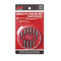 Набір біт TORX 5 граней 1/4" TS08-TS50 з отвором 10ед., 5362 JTC