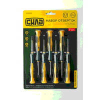 Набор отверток для точных работ CrV PH0x50, PH00x50, SL2x50, SL2,5x50, T8x50, T9x50, T10x50 (7 шт.), СИЛА 302201