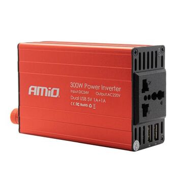 Перетворювач напруги AMiO PI04 24В/230В 300Вт/600Вт 2xUSB