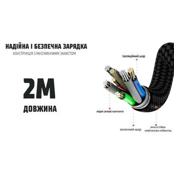 Кабель магнитный шарнирный VOIN USB - Type C 3А, 2m, black (быстрая зарядка/передача данных) (VP-66